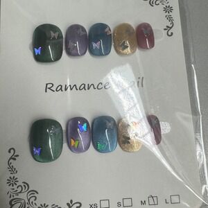 Press On Nails Butterfly Charm Green Purple Gold Burgundy Fake Nails